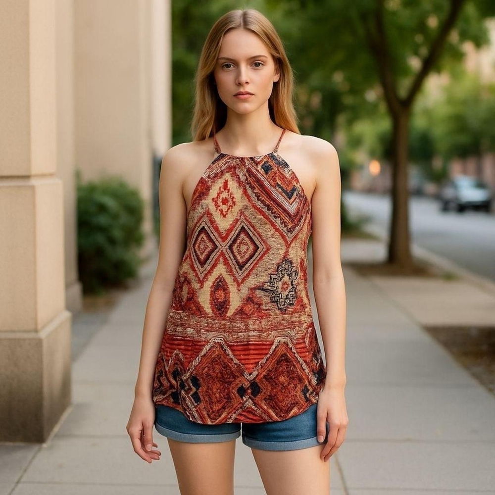 By & By Ladies Tank Top Size Medium Aztec Geometric Multicolored Print